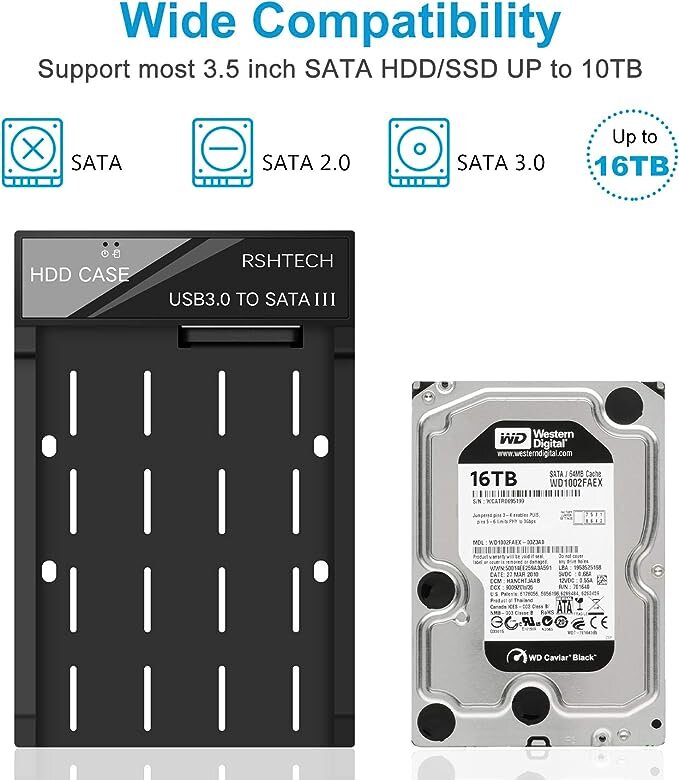 RSHTECH USB 3.0 SATA cietā diska korpuss 3,5"/2,5" SSD & HDD цена и информация | Cieto disku somas un apvalki | 220.lv