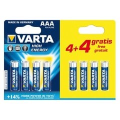Щелочная батарейка Varta CD4BKKD13-P AAA 1,5V High Energy (8 pcs) цена и информация | Батарейки | 220.lv