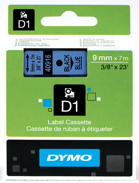 Lente Dymo D1, 9mm x 7m, melns/zils cena un informācija | Piederumi printerim | 220.lv