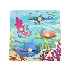Koka puzle ar piespraudēm Jūras ūdensdzīvnieki, Viga cena un informācija | Rotaļlietas zīdaiņiem | 220.lv