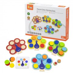 VIGA Wooden Game Match Colors Peacock Tail Montessori + kartes cena un informācija | Attīstošās rotaļlietas | 220.lv