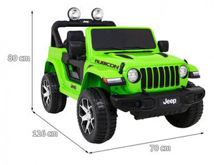 Jeep Wrangler Rubicon elektriskais divvietīgais automobilis, zaļš цена и информация | Электромобили для детей | 220.lv