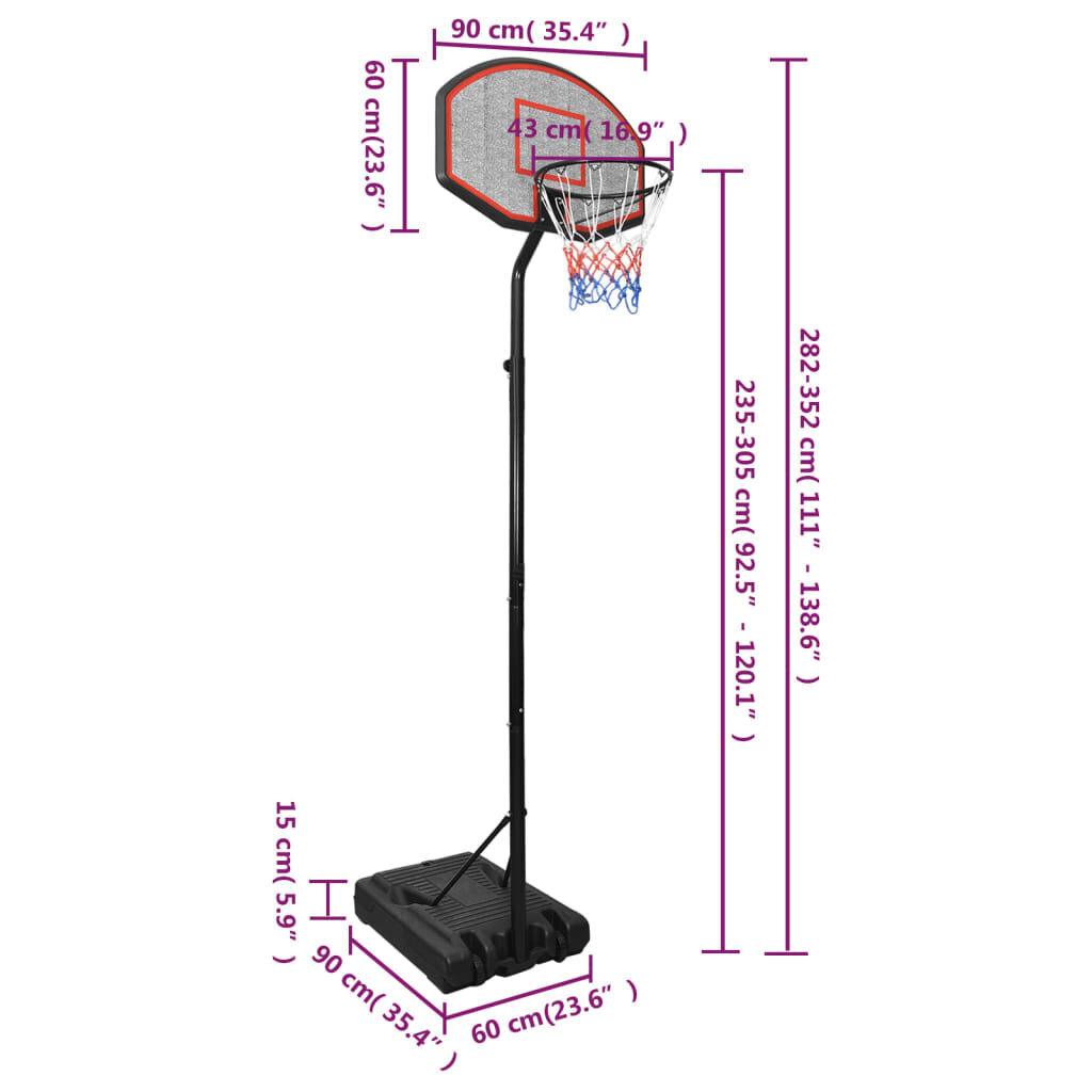 vidaXL basketbola vairogs, melns, 282-352 cm, polietilēns цена и информация | Basketbola statīvi | 220.lv