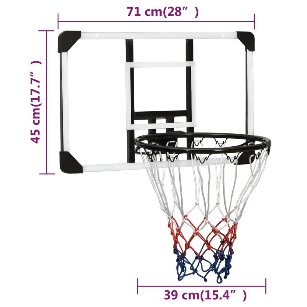 vidaXL basketbola vairogs, caurspīdīgs, 71x45x2,5 cm, polikarbonāts cena un informācija | Basketbola grozi | 220.lv