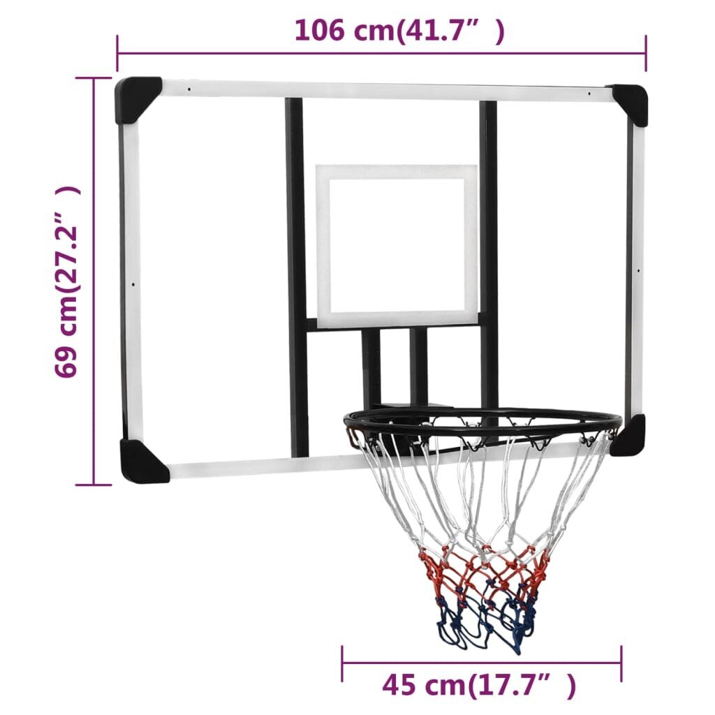 vidaXL basketbola vairogs, caurspīdīgs, 106x69x3 cm, polikarbonāts цена и информация | Basketbola grozi | 220.lv