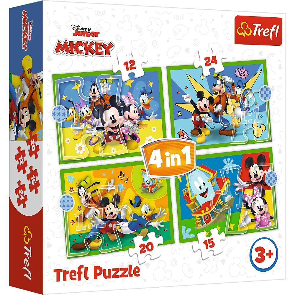 TREFL MICKEY MOUSE Pužļu komplekts 4in1, 12+15+20+24 gab. cena un informācija | Puzles, 3D puzles | 220.lv