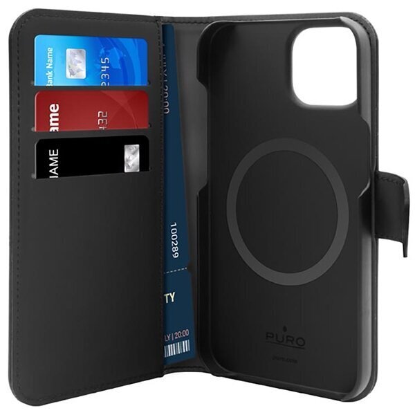 Puro Wallet Detachable iPhone 14 Plus 6,7" 2w1 MagSafe czarne|black PUIPC1467BKMAG1BLK цена и информация | Telefonu vāciņi, maciņi | 220.lv