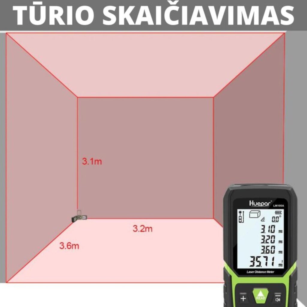 Huepar distances mērītājs (100m) cena un informācija | Rokas instrumenti | 220.lv