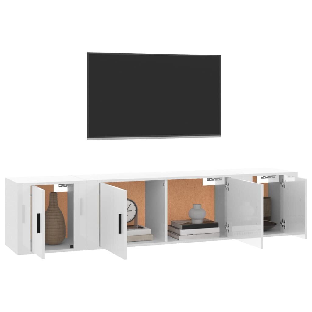 vidaXL 3-daļīgs TV skapīšu komplekts, spīdīgi balts, inženierijas koks cena un informācija | TV galdiņi | 220.lv