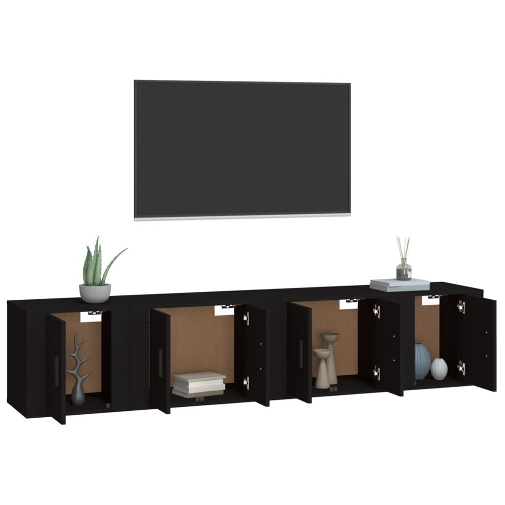 vidaXL 4-daļīgs TV skapīšu komplekts, melns, inženierijas koks cena un informācija | TV galdiņi | 220.lv