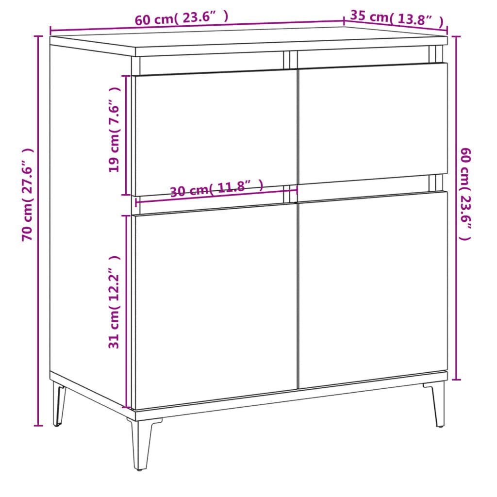 vidaXL kumode, ozolkoka krāsa, 60x35x70 cm, inženierijas koks cena un informācija | Skapīši viesistabai | 220.lv