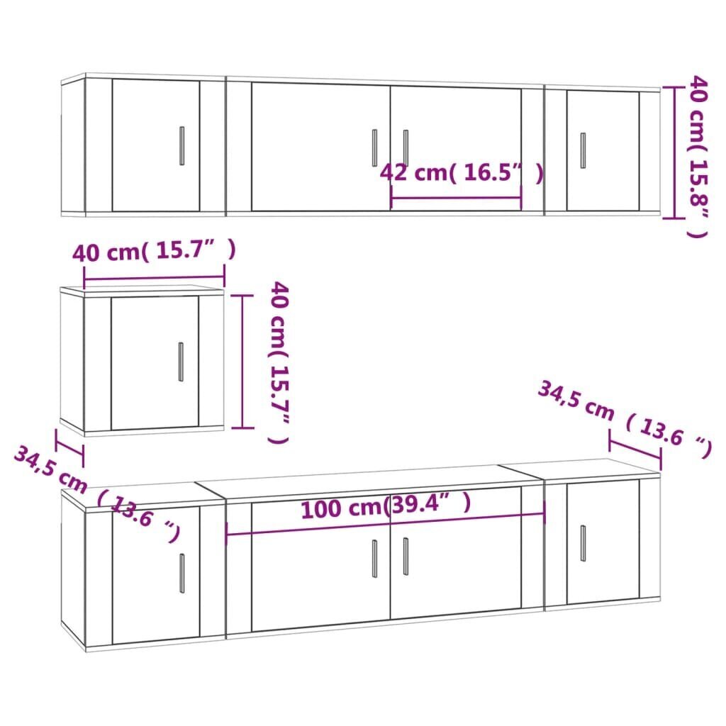 vidaXL 7-daļīgs TV skapīšu komplekts, betona pelēks, inženierijas koks cena un informācija | TV galdiņi | 220.lv