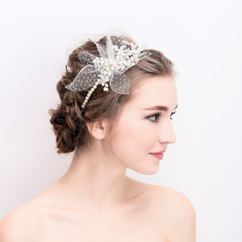 Kāzu galvas saite Frcolor Crystal, Peal Flower Hair Band Tiara cena un informācija | Matu aksesuāri | 220.lv