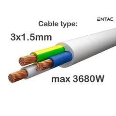 Pagarinātājs ar zemējumu Entac 3 kontaktligzdas + 2 USB 3680W IP20 1.5 m ar savienotāju цена и информация | Удлинители | 220.lv