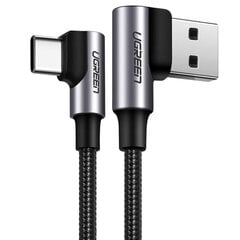 USB-C to USB-A 2.0 Angled Cable UGREEN US176, 3A, 3m (Black) цена и информация | Кабели и провода | 220.lv