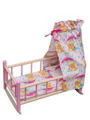 Šūpojoša koka gulta lellei ar baldahīnu un gultām, 8221 cena un informācija | Rotaļlietas meitenēm | 220.lv