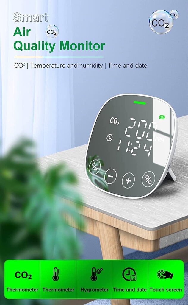 Heiman ‎HS3AQ daudzfunkcionāls termometrs, higrometrs, CO2 detektors цена и информация | Meteostacijas, āra termometri | 220.lv