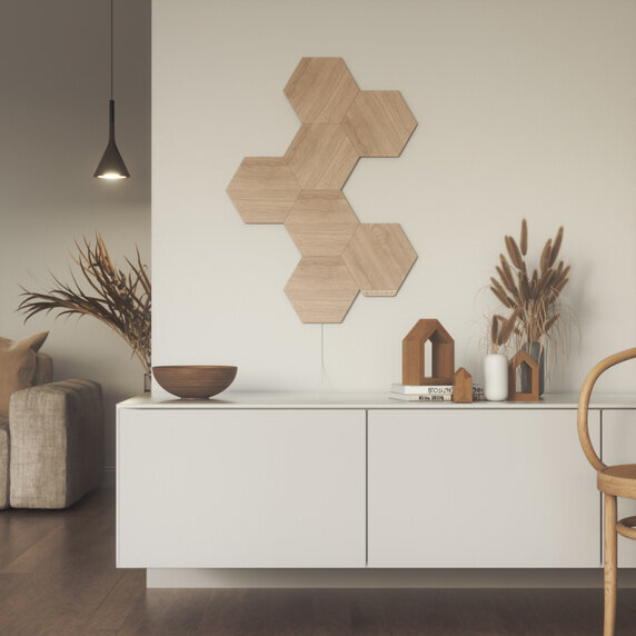 Nanoleaf Elements Wood Hexagons Starter Kit (7 panels) apgaismojums цена и информация | Sienas lampas | 220.lv