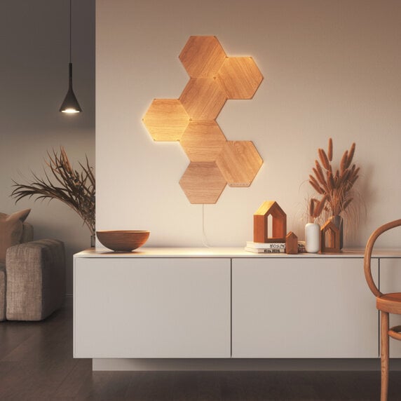 Nanoleaf Elements Wood Hexagons Starter Kit (7 panels) apgaismojums cena un informācija | Sienas lampas | 220.lv