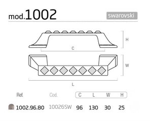 Rokturis 1002.96.80, 30x130mm, Swarovski kristāla, sudrabots, matēts, 4 gab. cena un informācija | Mēbeļu rokturi  | 220.lv