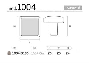 Rokturis 1004.26.80, 26x26mm, Swarovski kristāla, sudrabots, matēts, 4 gab. cena un informācija | Mēbeļu rokturi  | 220.lv