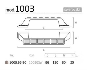 Rokturis 1003.96.80, 30x130mm, Swarovski kristāla, sudrabots, matēts, 4 gab. cena un informācija | Mēbeļu rokturi | 220.lv