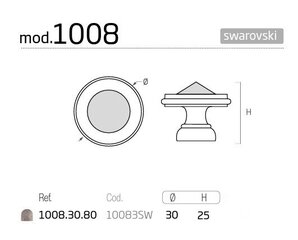 Ручка 1008.30.80, 30мм, кристалл Swarovski, посеребрение, матовая, 4 шт. цена и информация | Ручки для мебели | 220.lv