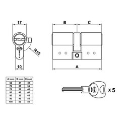 Cilindrs 10000, 30+40=70mm, misiņa, blisterī цена и информация | Дверные замки | 220.lv