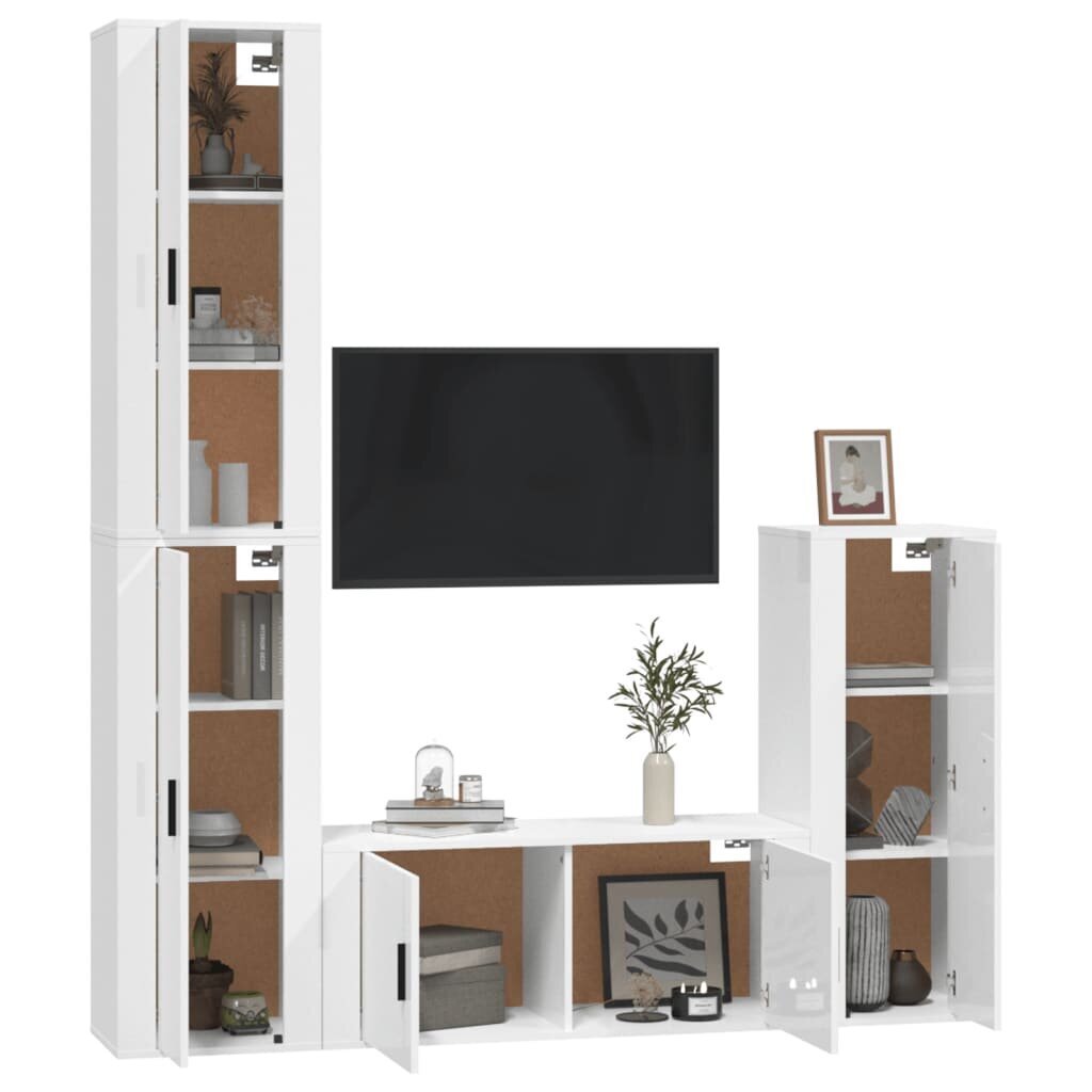 vidaXL 4-daļīgs TV skapīšu komplekts, spīdīgi balts, inženierijas koks цена и информация | TV galdiņi | 220.lv