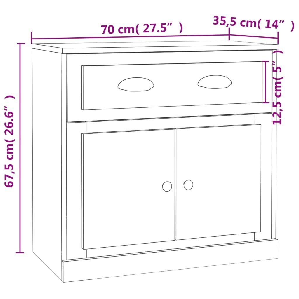 vidaXL kumode, melna, 70x35,5x67,5 cm, inženierijas koks cena un informācija | Skapīši viesistabai | 220.lv