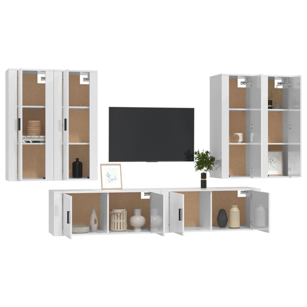 vidaXL 6-daļīgs TV skapīšu komplekts, spīdīgi balts, inženierijas koks цена и информация | TV galdiņi | 220.lv