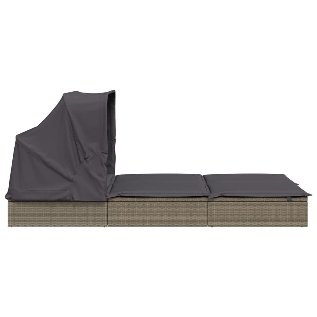 vidaXL sauļošanās gulta, saliekams jumts, pelēks PE pinums, divvietīga цена и информация | Sauļošanās krēsli | 220.lv