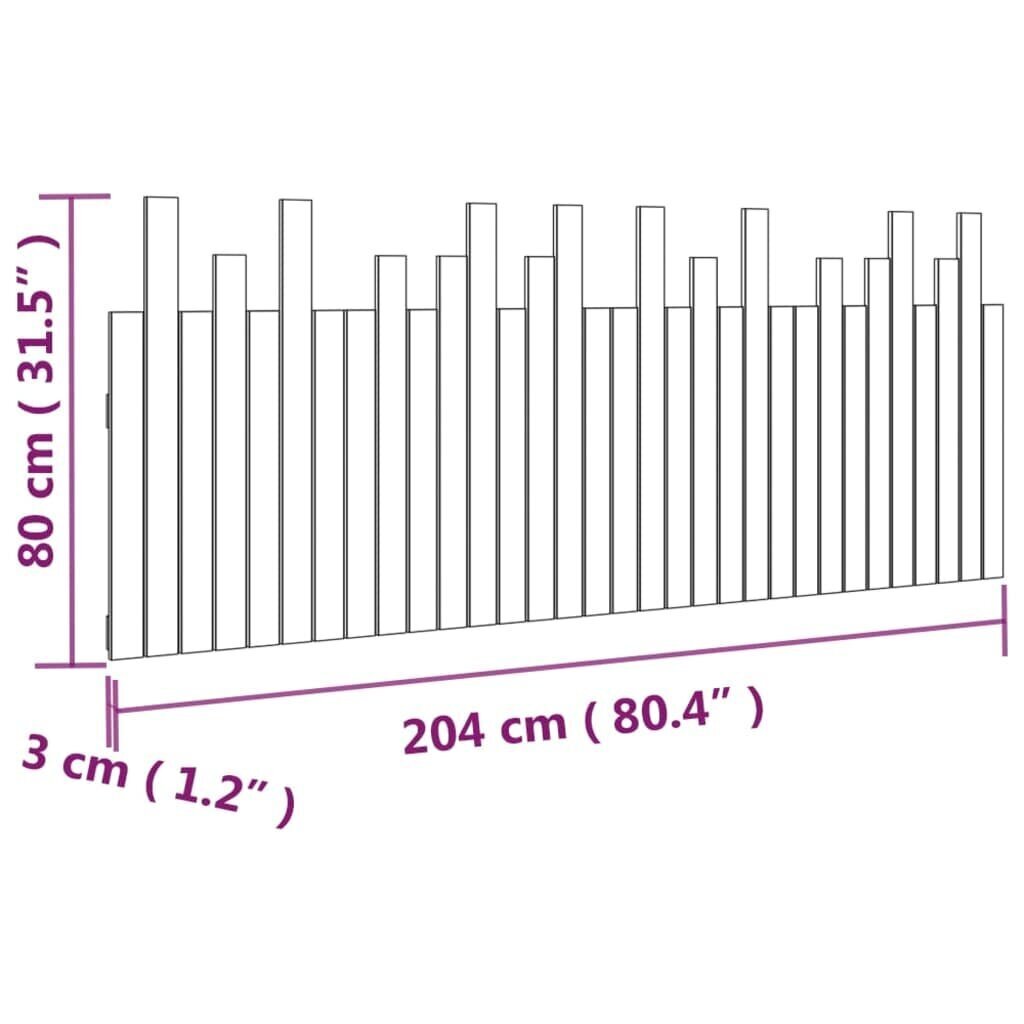 vidaXL sienas galvgalis, melns, 204x3x80 cm, priedes masīvkoks цена и информация | Gultas | 220.lv