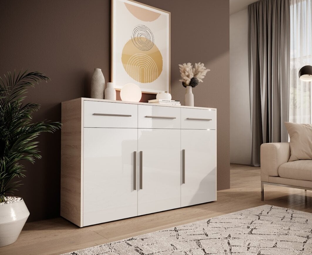 Kumode ADRK Furniture Staria, balta/brūna цена и информация | Kumodes | 220.lv