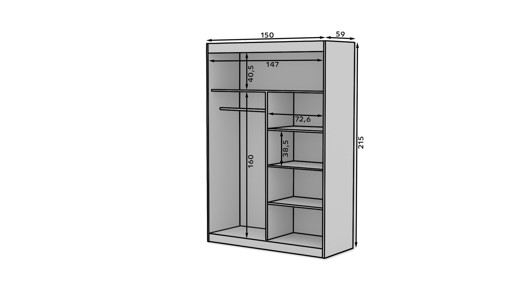 Skapis ADRK Furniture Esti 150, balts cena un informācija | Skapji | 220.lv