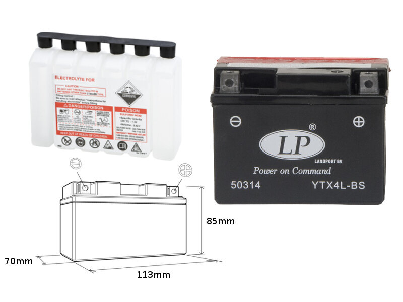 Akumulators Landport YTX4L-BS, 3 Ah 12V cena un informācija | Moto akumulatori | 220.lv