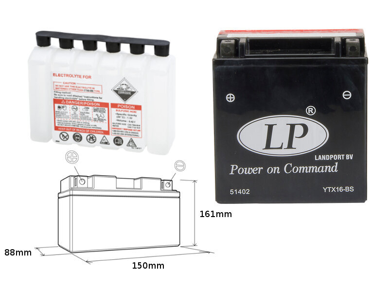 Akumulators Landport YTX16-BS, 14 Ah 12V cena un informācija | Moto akumulatori | 220.lv