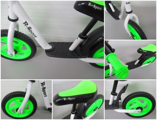 Bērnu līdzsvara velosipēds R5 R-Sport, balts un zaļš cena un informācija | Balansa velosipēdi | 220.lv