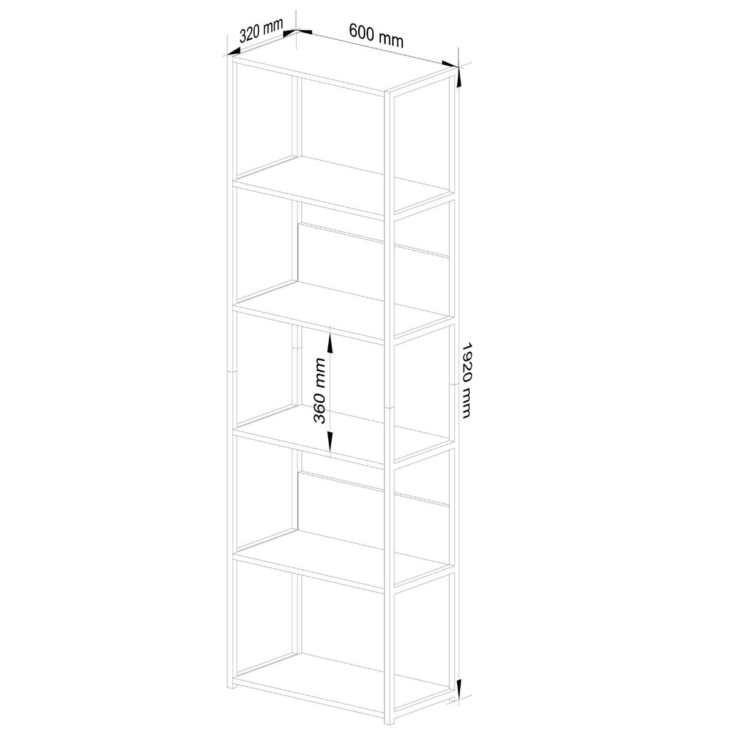 Metāla grāmatu plaukts, 60 cm, balts/balts, 6 plaukti cena un informācija | Plaukti | 220.lv