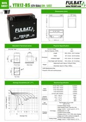 Akumulators FULBAT FYTX12-BS, 10 Ah 180 A EN 12V cena un informācija | Moto akumulatori | 220.lv
