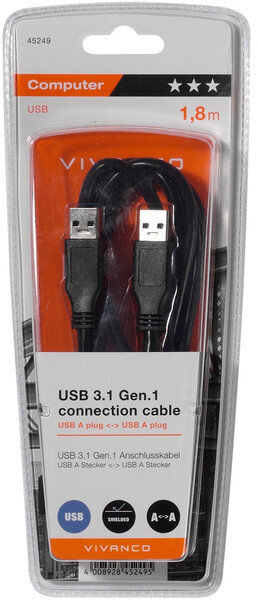 Vivanco kabelis USB 3.1 USB-A - USB-A 1.8m (45249) cena un informācija | Kabeļi un vadi | 220.lv