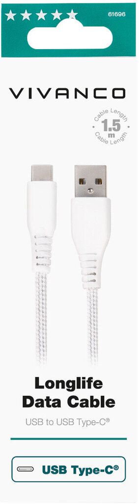 Vivanco kabelis USB-C - USB-A 1,5m, balts (61696) цена и информация | Savienotājkabeļi | 220.lv