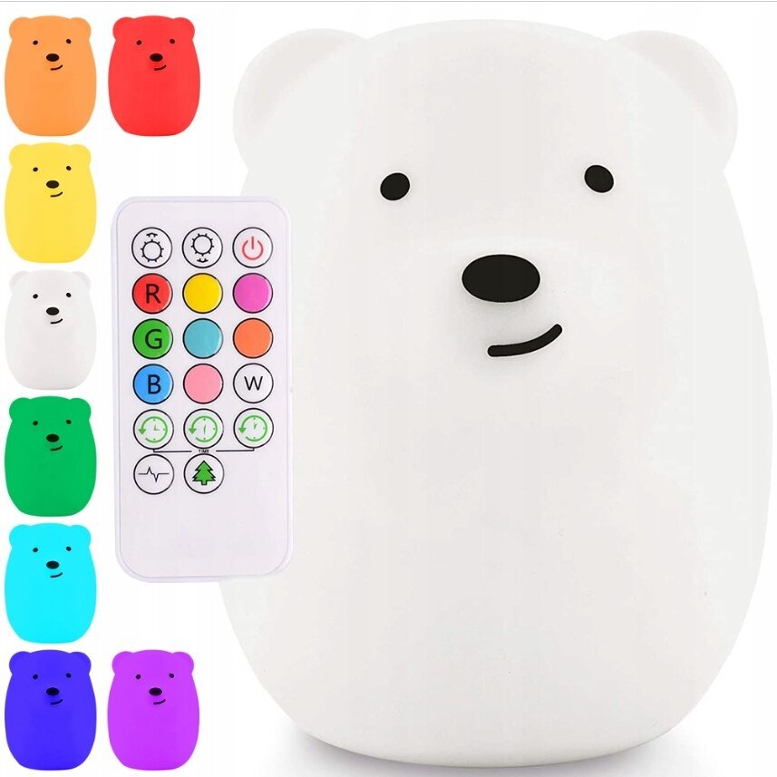 Gultas lampa Teddy Bear Bērniem Daudzkrāsains mīksts silikons RGB цена и информация | Lampas bērnu istabai | 220.lv