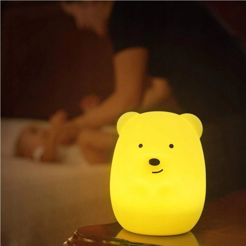 Gultas lampa Teddy Bear Bērniem Daudzkrāsains mīksts silikons RGB цена и информация | Lampas bērnu istabai | 220.lv