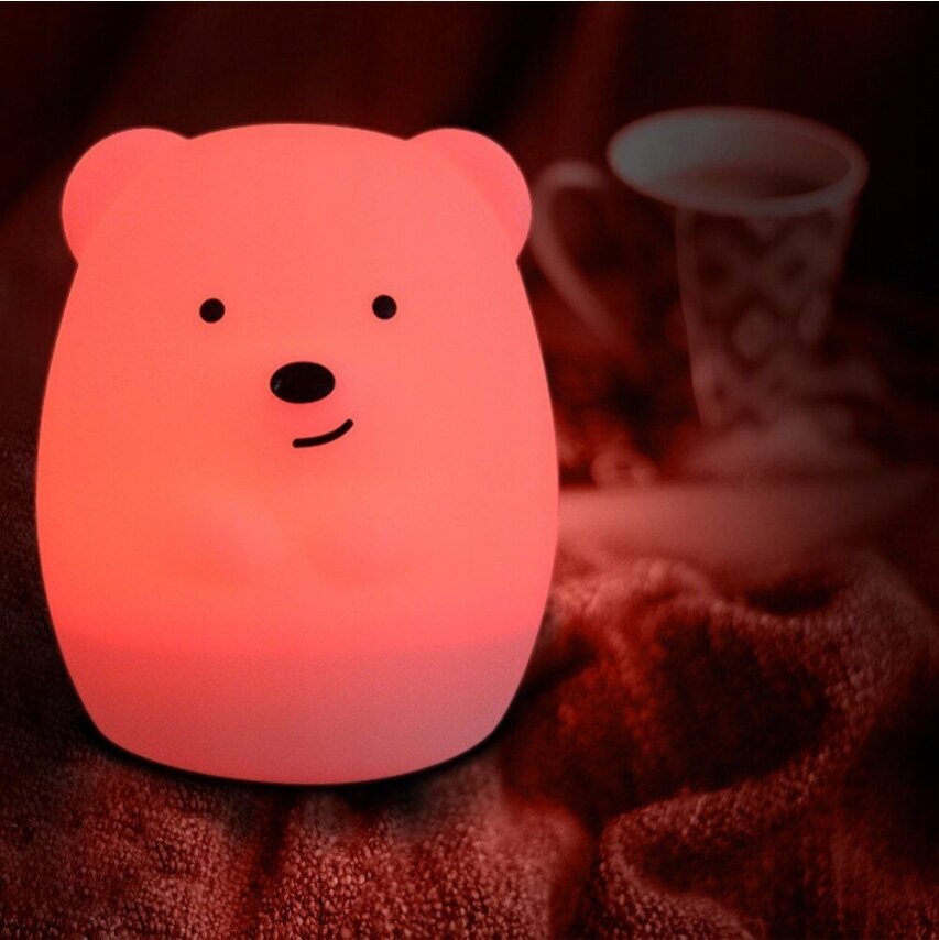 Gultas lampa Teddy Bear Bērniem Daudzkrāsains mīksts silikons RGB cena un informācija | Lampas bērnu istabai | 220.lv