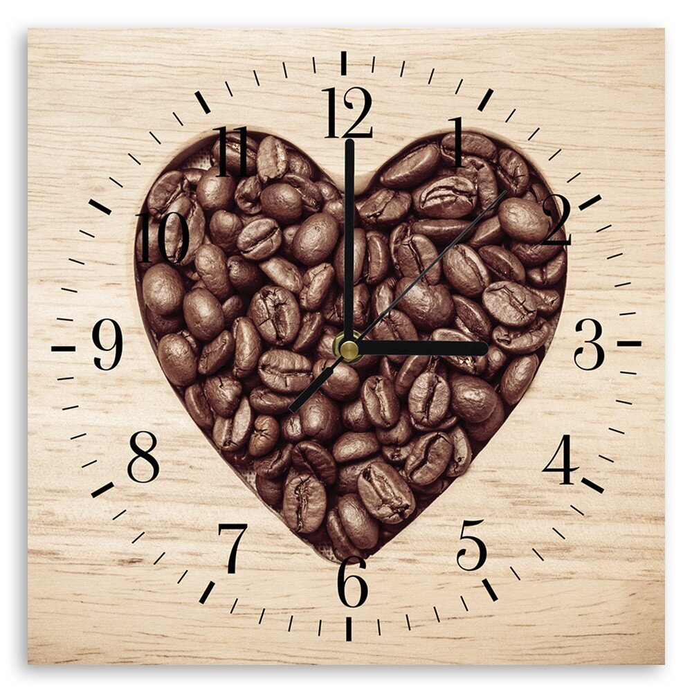 Sienas pulkstenis, Kafijas pupiņu sirds, 40x40cm cena un informācija | Pulksteņi | 220.lv