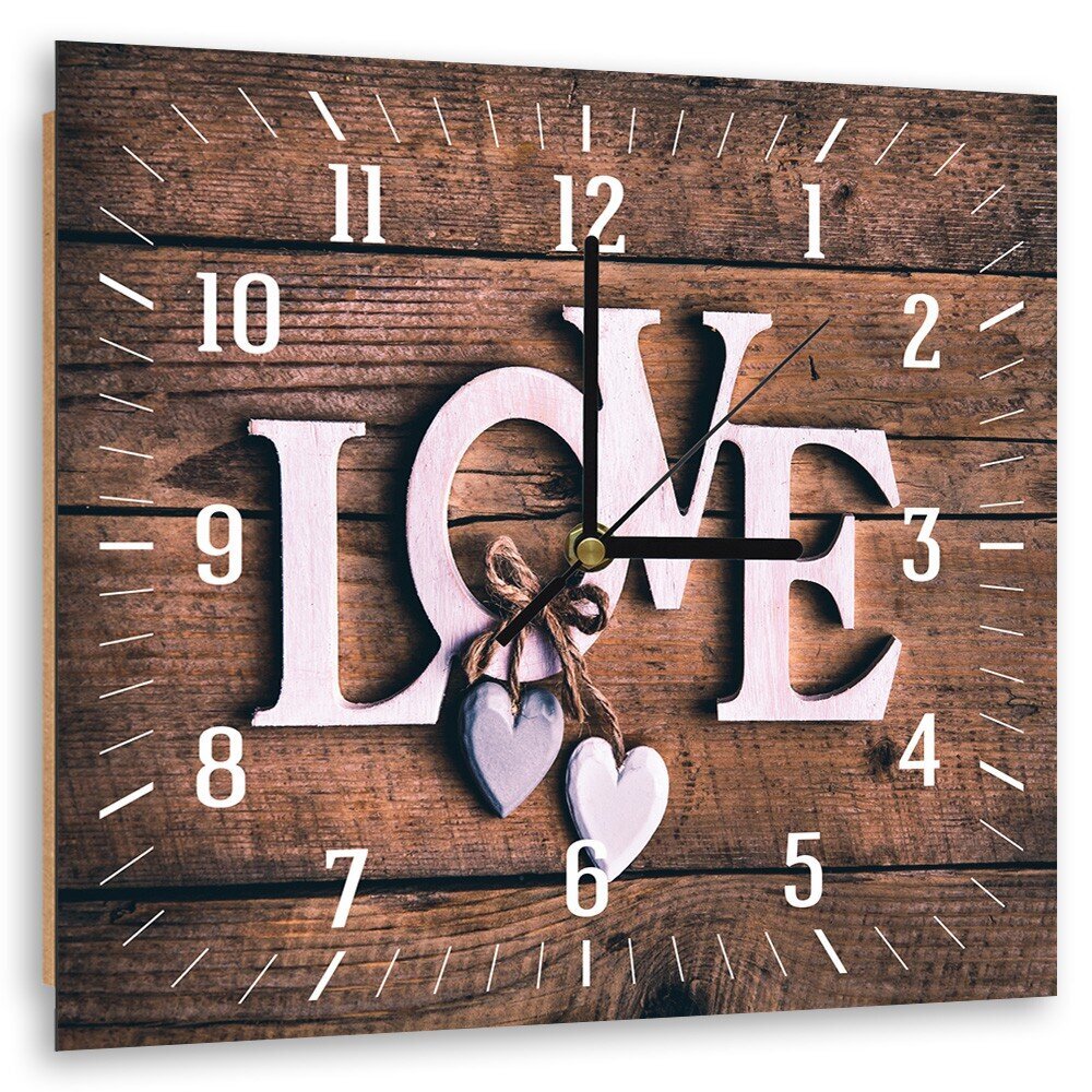 Sienas pulkstenis, Mīlestība uz tumšiem dēļiem, 40x40cm cena un informācija | Pulksteņi | 220.lv
