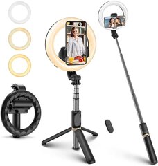 Pašbildes nūja ar statīvu un gredzenveida gaismu, Q07 (selfie stick) cena un informācija | Selfie Sticks | 220.lv