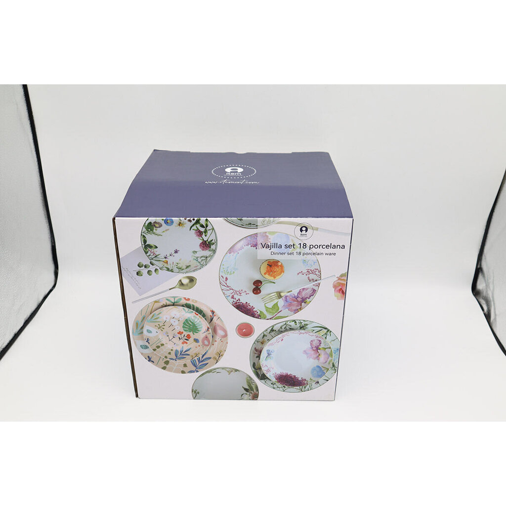 Plāksņu komplekts DKD Home Decor Porcelāns 18 Daudzums (27 x 27 x 3 cm) cena un informācija | Trauki, šķīvji, pusdienu servīzes | 220.lv