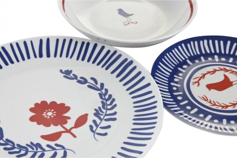 Pusdienas Aprīkojuma Komplekts DKD Home Decor Porcelāns Sarkans Zils Balts 27 x 27 x 3 cm 18 Daudzums cena un informācija | Trauki, šķīvji, pusdienu servīzes | 220.lv